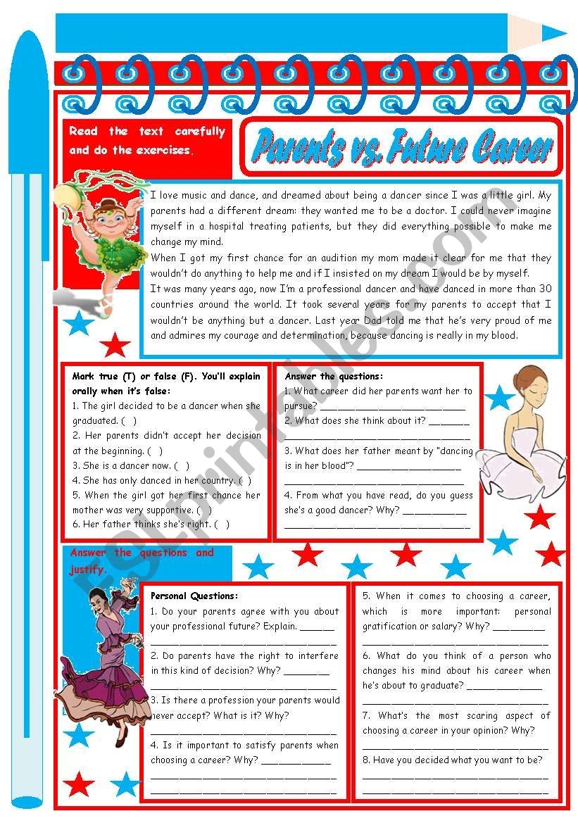 Parents Vs Career Reading Comprehension Discussion 3 Tasks 