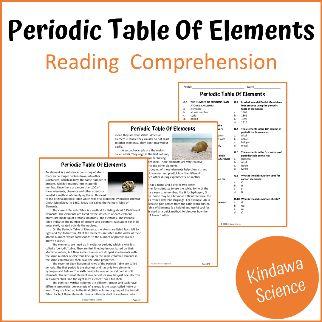 Periodic Table Of Elements Reading Comprehension Passage And 