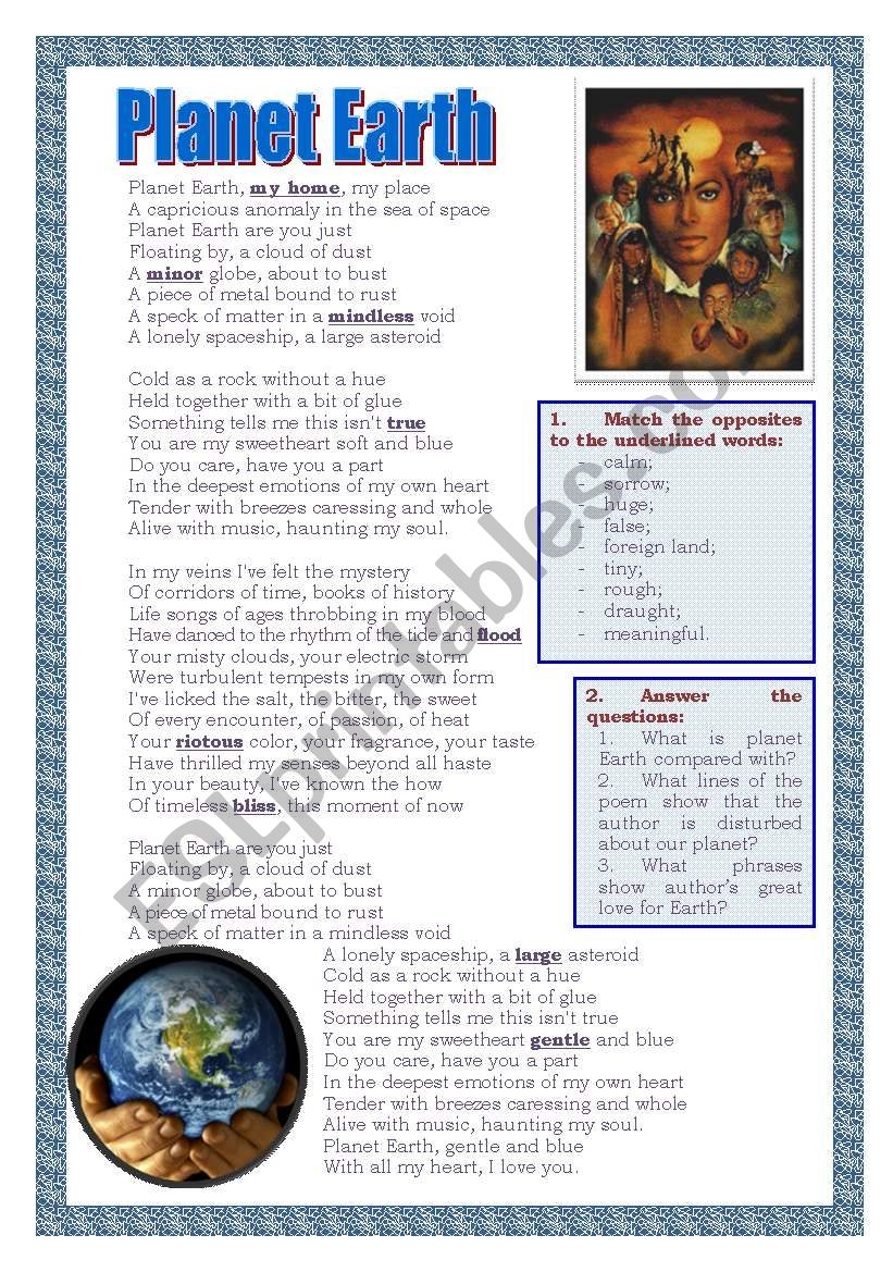 Planet Earth ESL Worksheet By Yuliya888