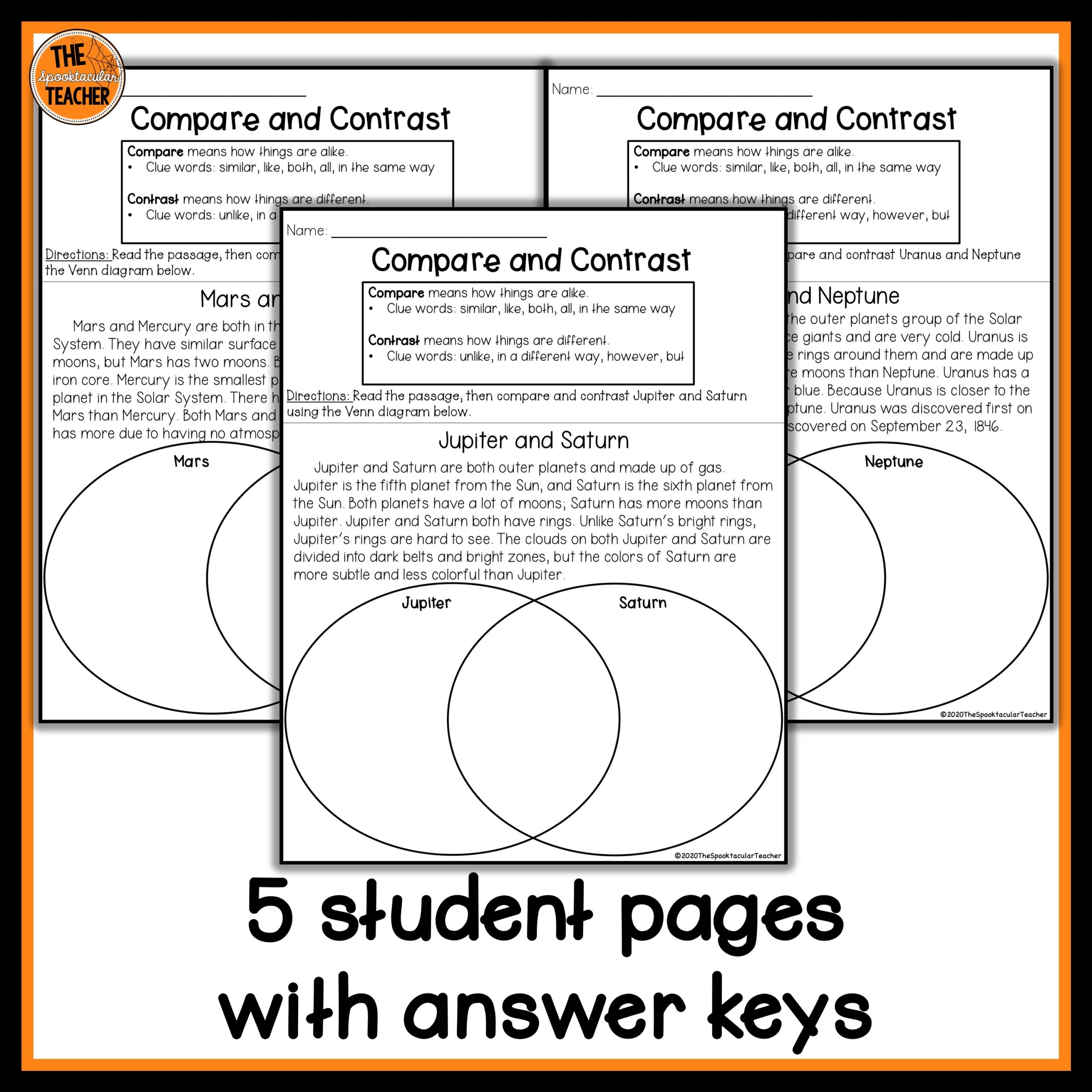 Planets Reading Comprehension Passages Compare And Contrast Print And Digital Made By Teachers