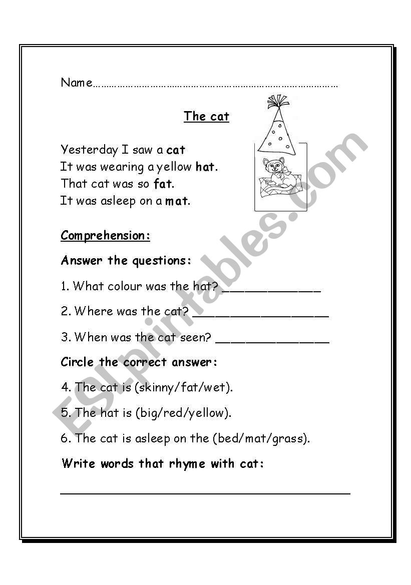 Poem Reading Comprehension Worksheet