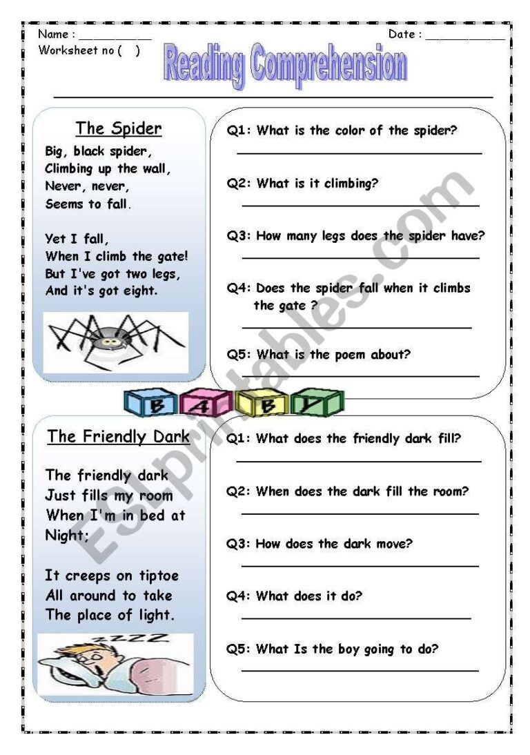 Poem Reading Comprehension ESL Worksheet By Sweetsuna