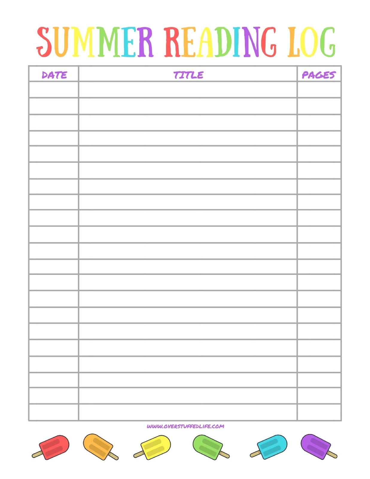 Printable Summer Reading Log For Kids Overstuffed Life Worksheets Library