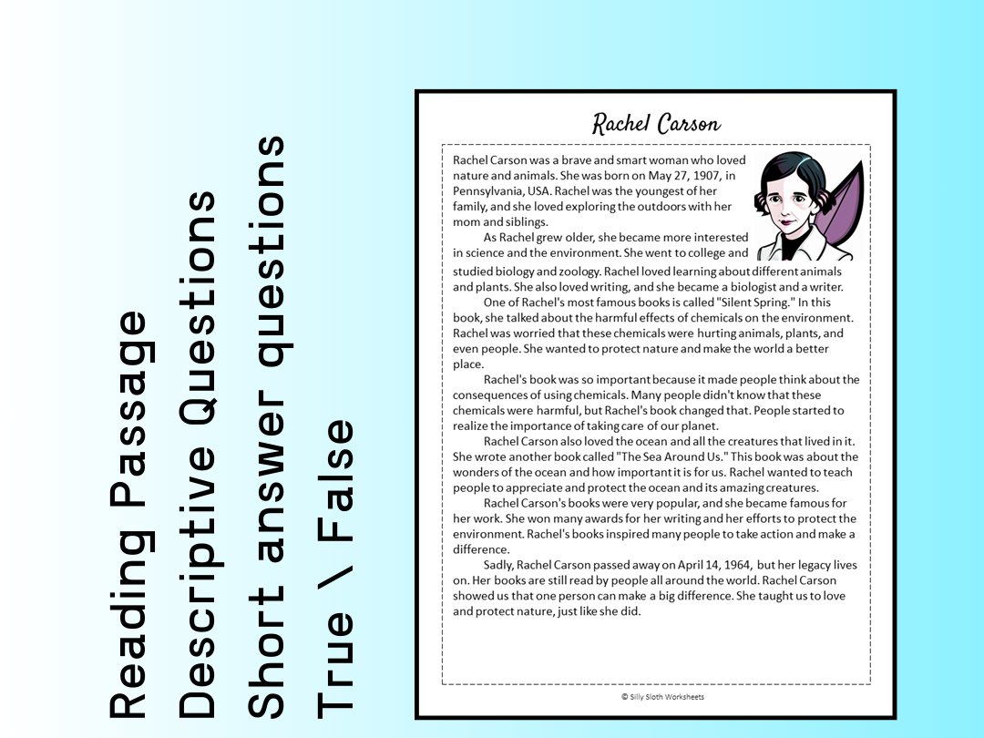 Rachel Carson Biography Reading Comprehension Passage Printable Worksheet PDF Teaching Resources