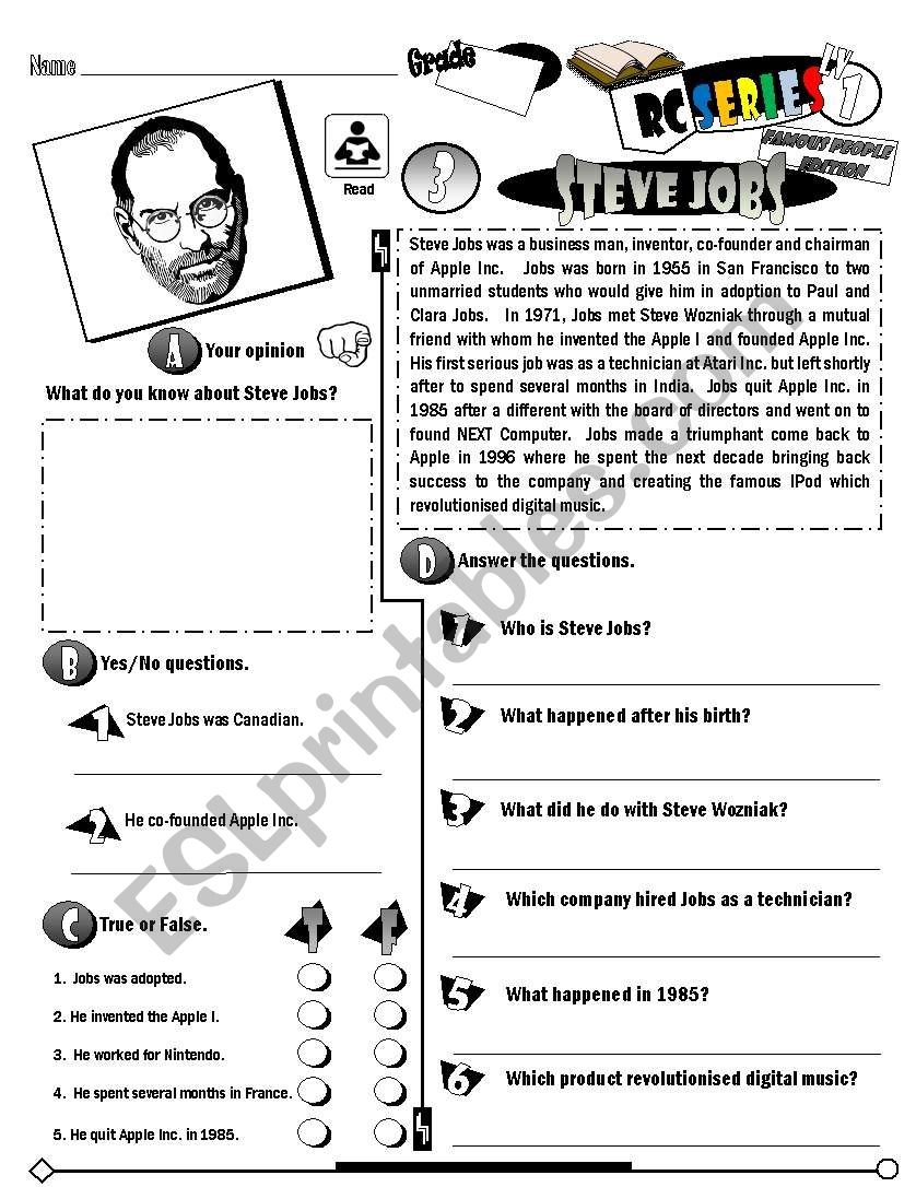RC Series Famous People Edition 03 Steve Jobs Fully Editable ESL Worksheet By Melahel7