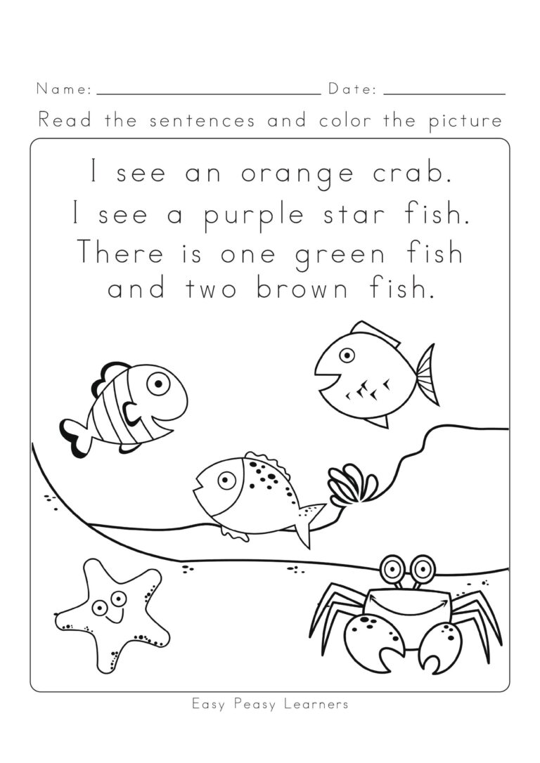 Read And Color Reading Comprehension Sight Words Worksheets Worksheets Library