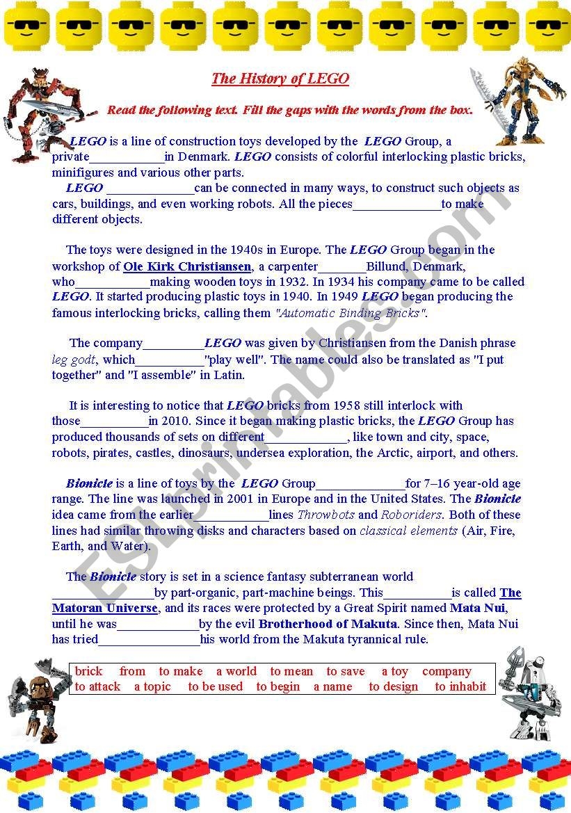 Reading Activity The History Of LEGO Fill The Gaps With The Right Word Answer The Questions Form The Questions ESL Worksheet By PetiteFleur