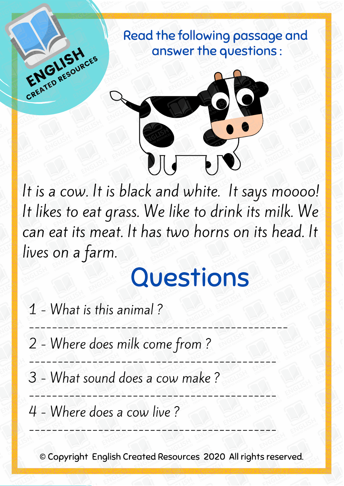 Reading And Writing Farm Animals English Created Resources