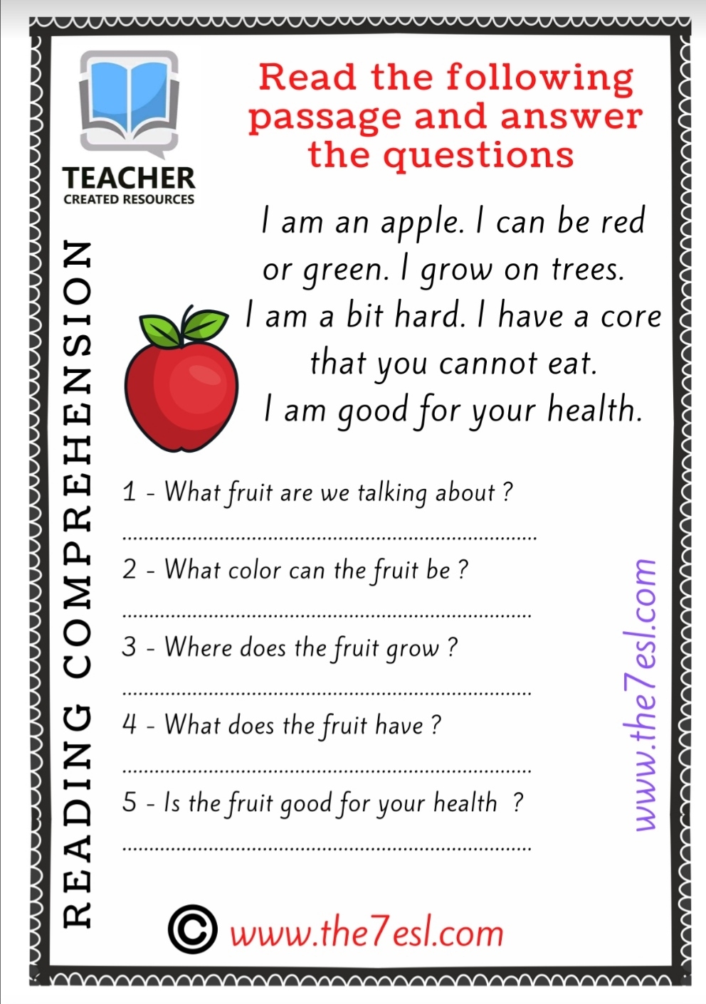 Reading And Writing Fruits English Created Resources