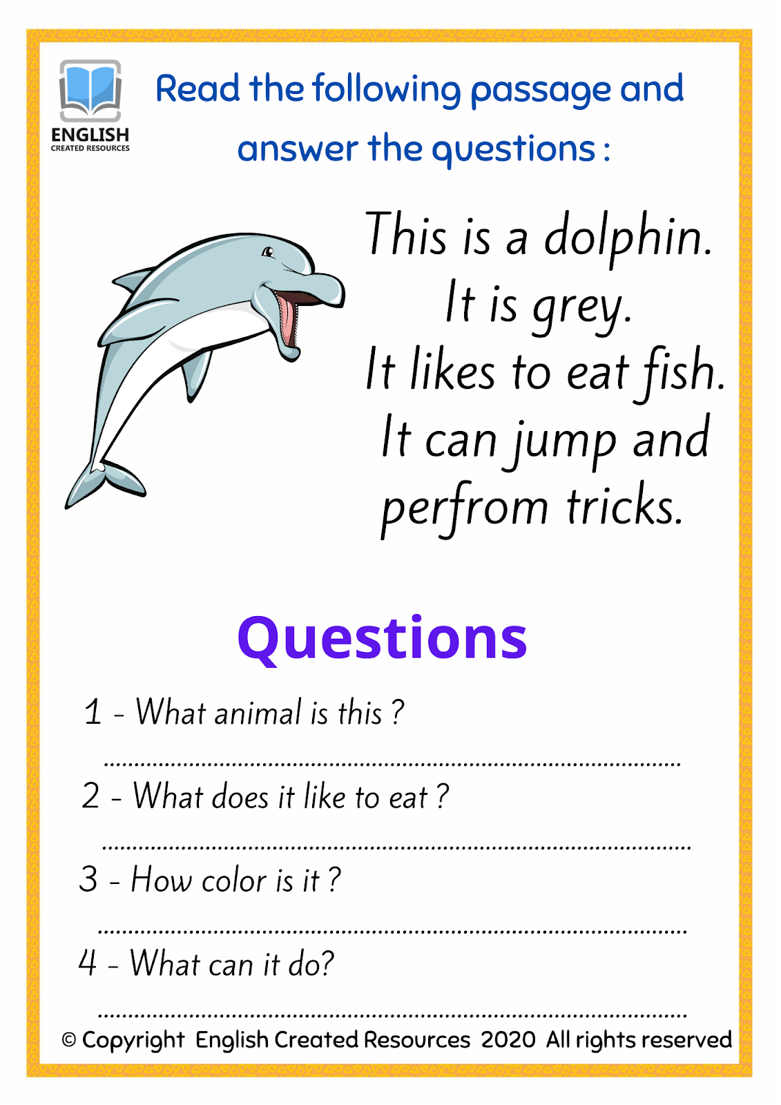 Reading And Writing Sea Animals English Created Resources