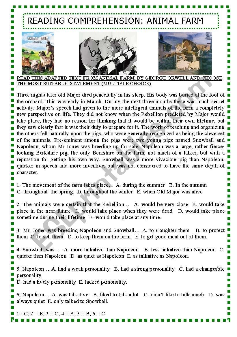 Reading Comprehension Worksheets About Animals