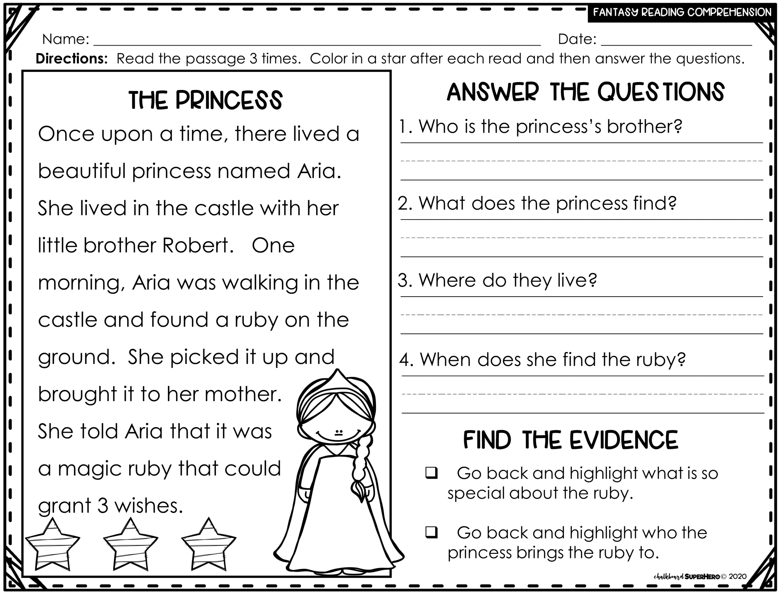 Fantasy Reading Comprehension Worksheets Pdf