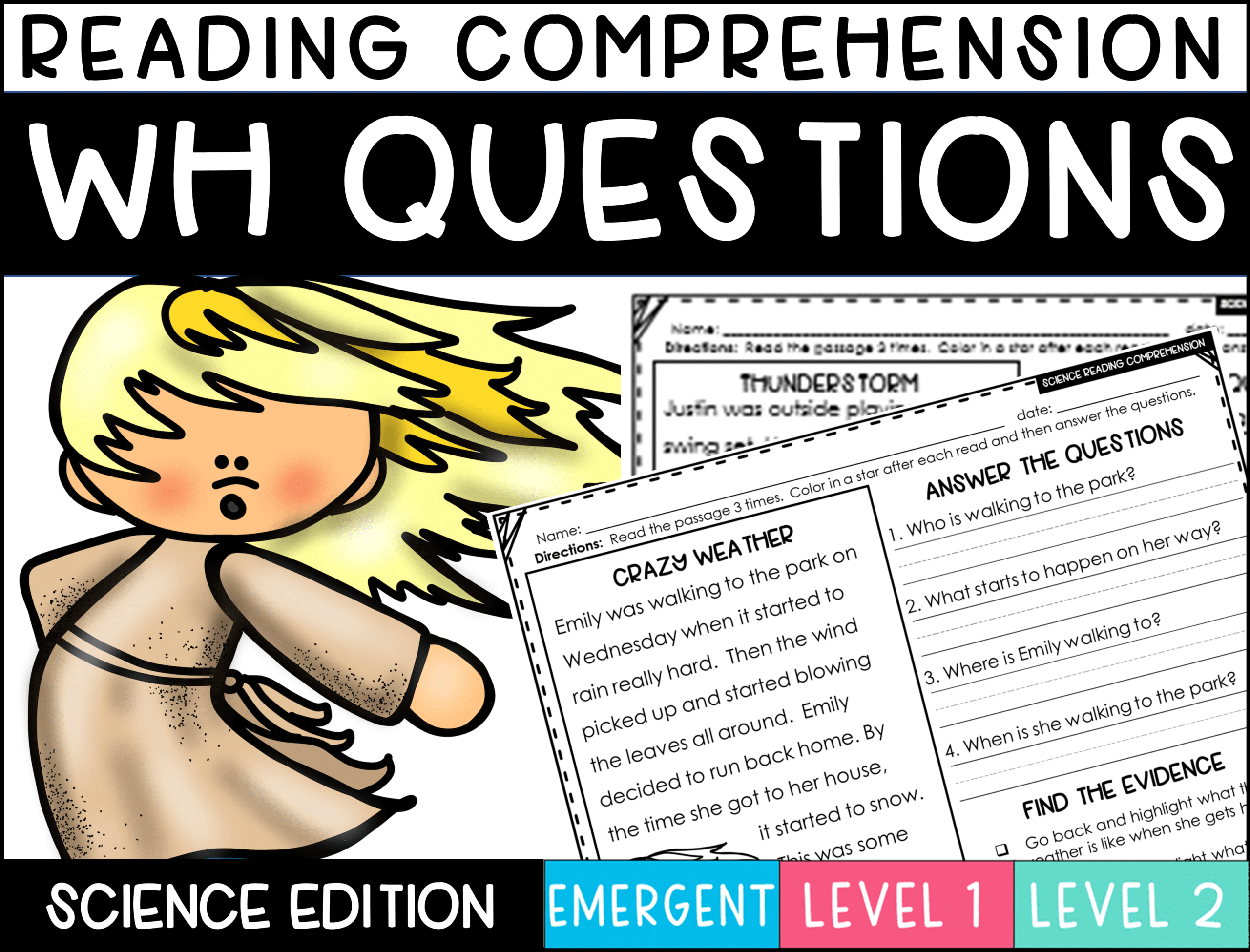Reading Comprehension Answering WH Questions SCIENCE EDITION 3 LEVELS Chalkboard Superhero