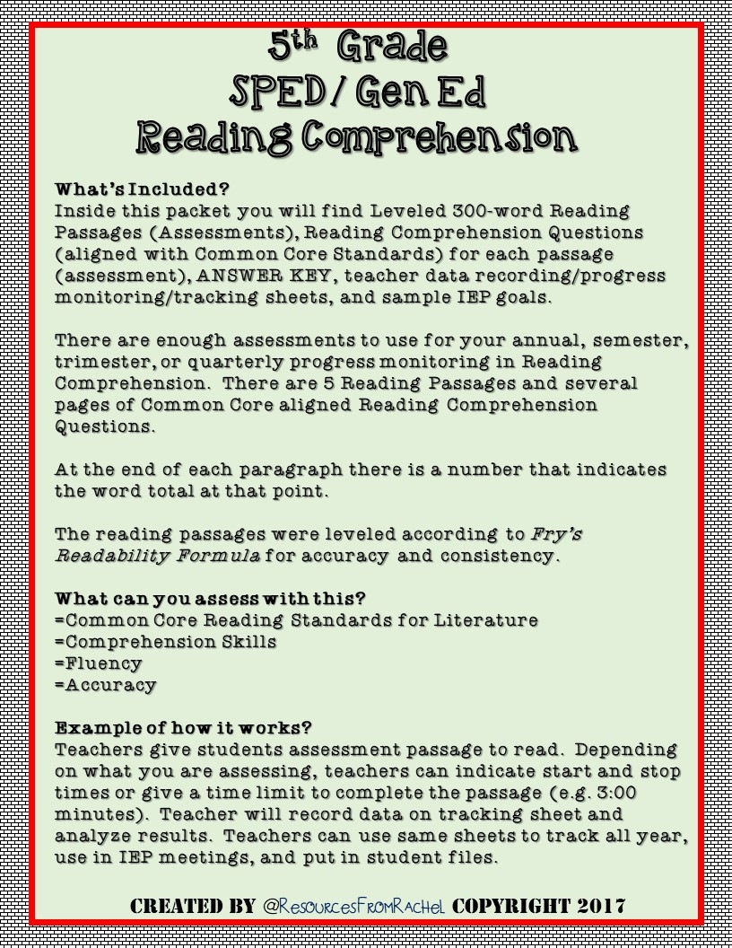 Common Core Standards Reading Comprehension Worksheets