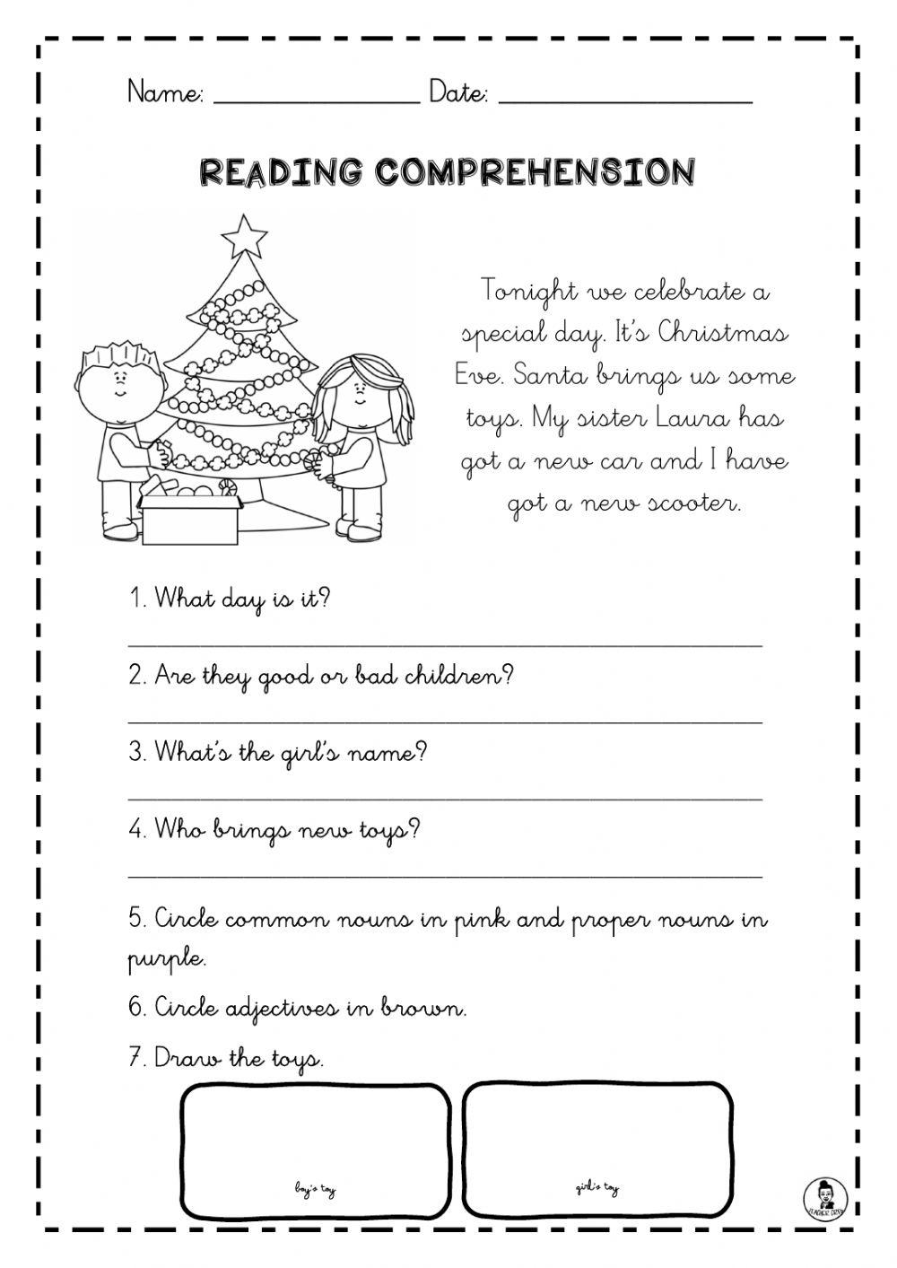 Reading Comprehension Worksheets Christmas