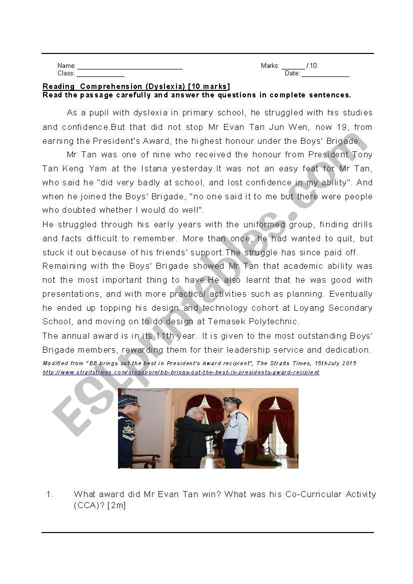 Reading Comprehension Dyslexia ESL Worksheet By Soulsensei