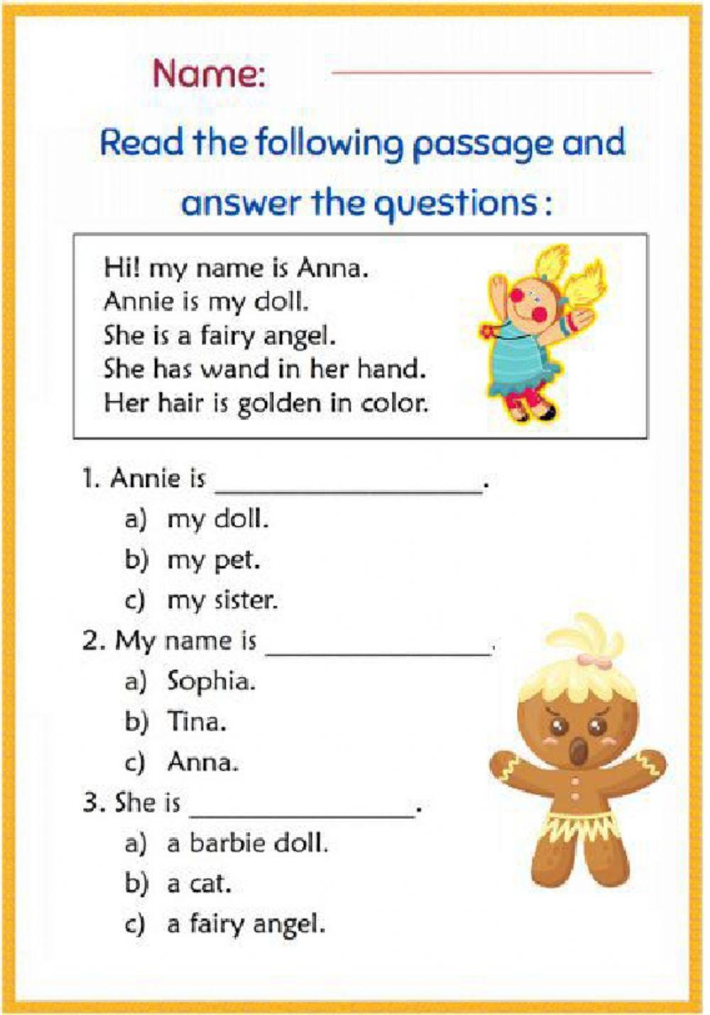 Reading Comprehension Elementary Annie Doll Worksheet Live 