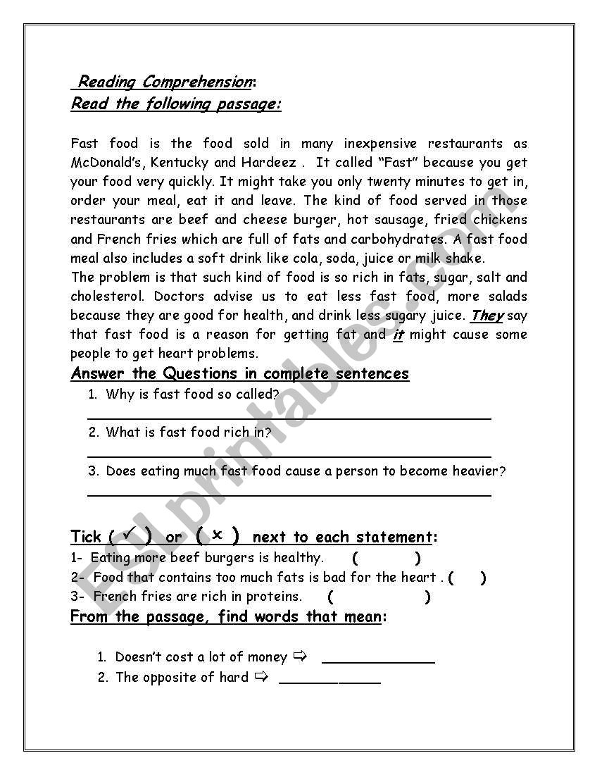 Reading Comprehension ESL Worksheet By Zoza