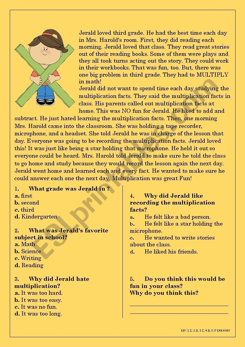 Elementary Reading Comprehension Worksheets