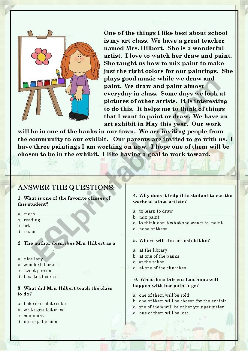 Reading Comprehension Beginners Worksheets