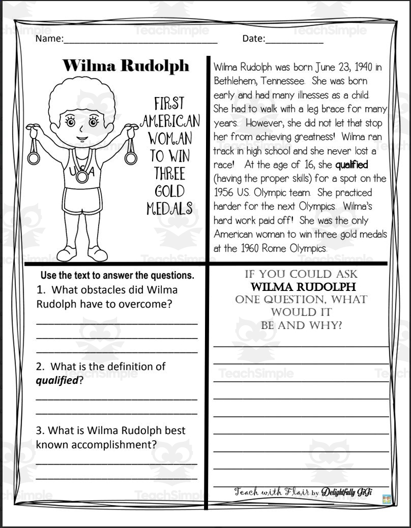 Black History Reading Comprehension Worksheets