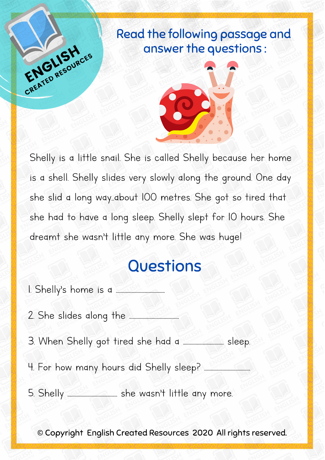 English Reading Comprehension Worksheets