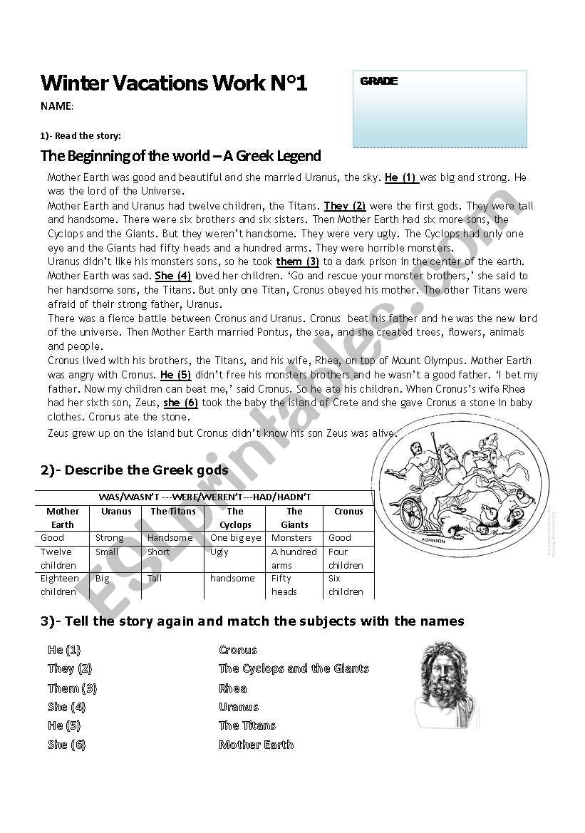 Myths And Legends Reading Comprehension Worksheets