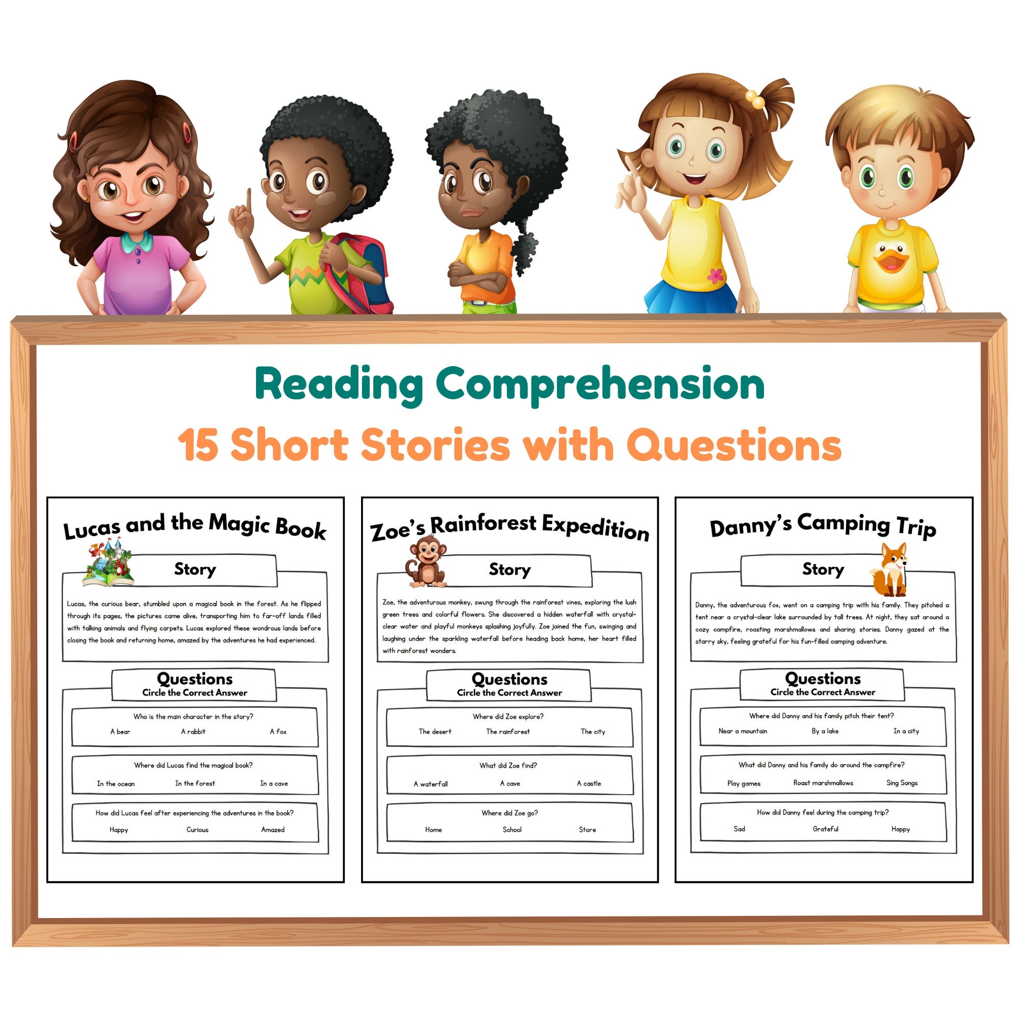 Reading Comprehension Kindergarten First Grade Short Stories Multiple Choice Questions Learning To Read Etsy