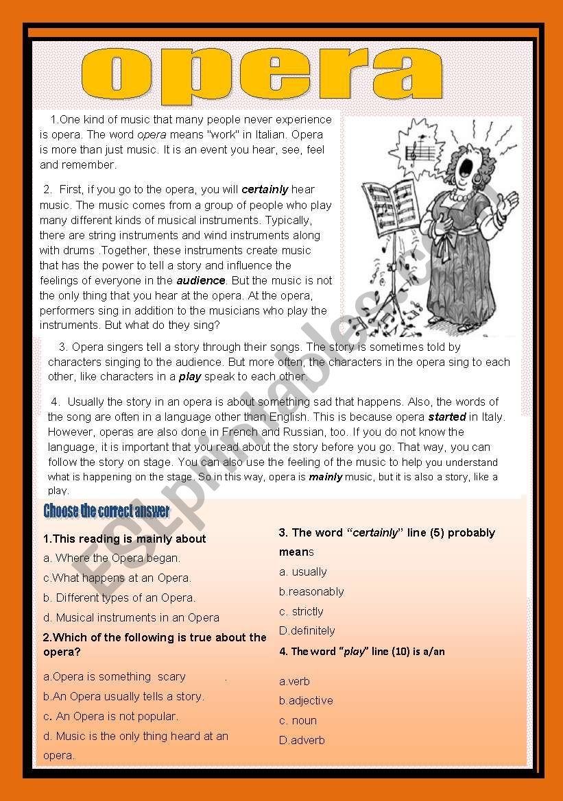 Music Comprehension Reading Worksheet