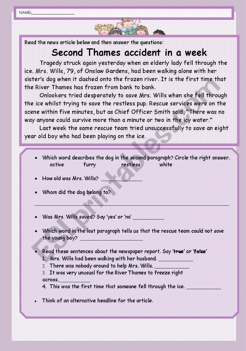 Reading Comprehension News Article ESL Worksheet By Raziyarasheed