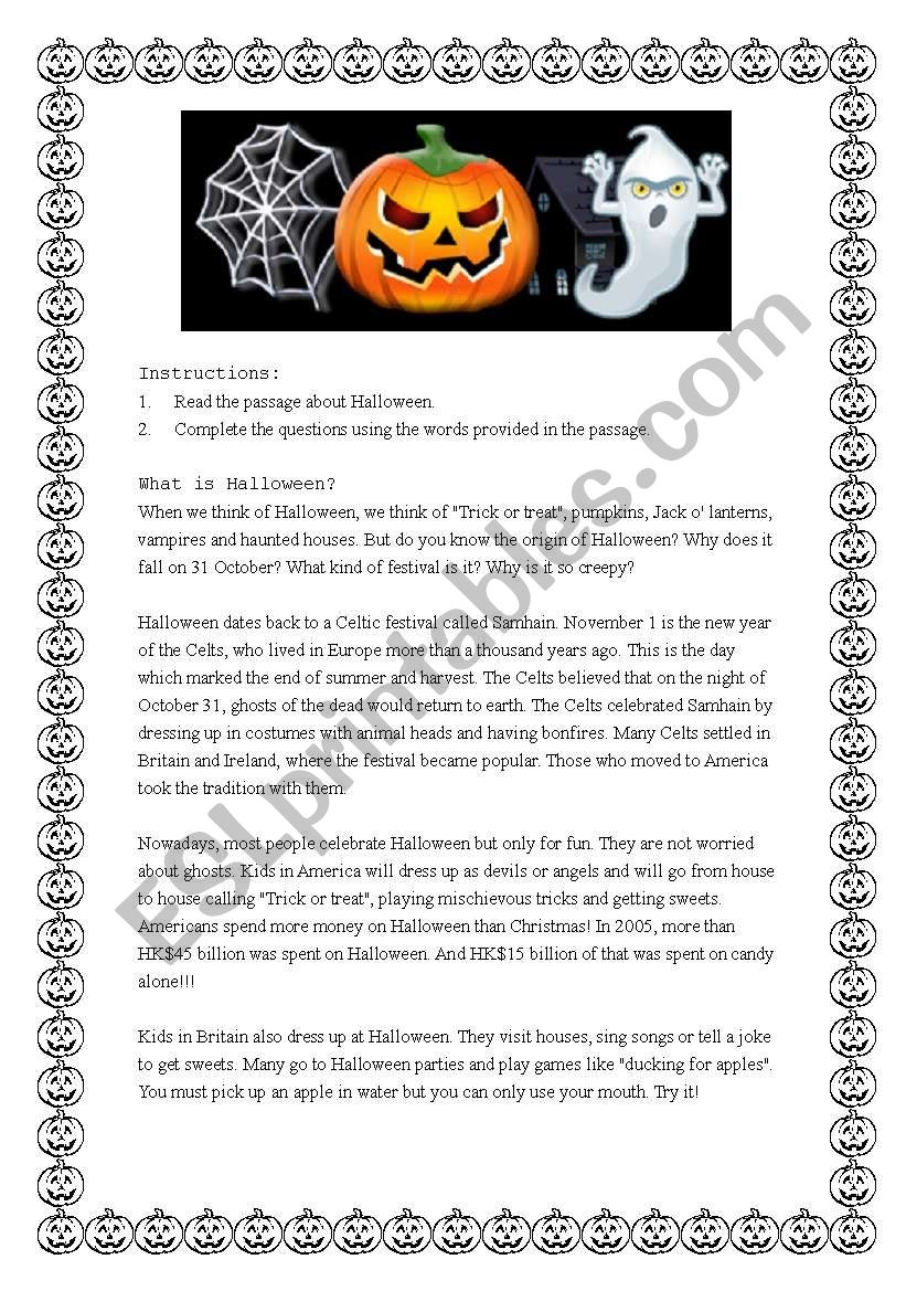 Reading Comprehension On Halloween ESL Worksheet By Mj ay2002