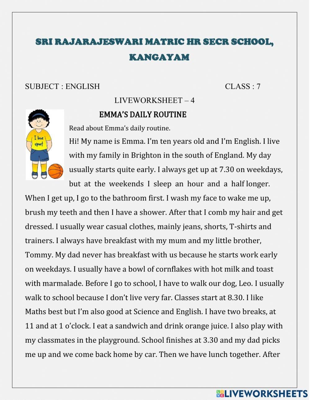 Reading Comprehension Worksheets Grade 7