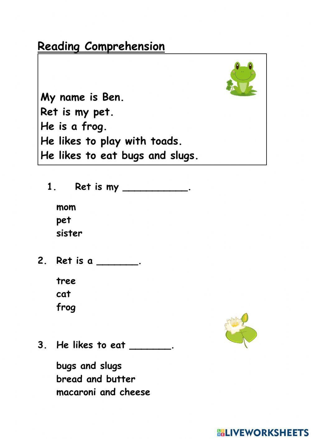 Reading Comprehension Online Exercise For Kindergarten Live Worksheets Library