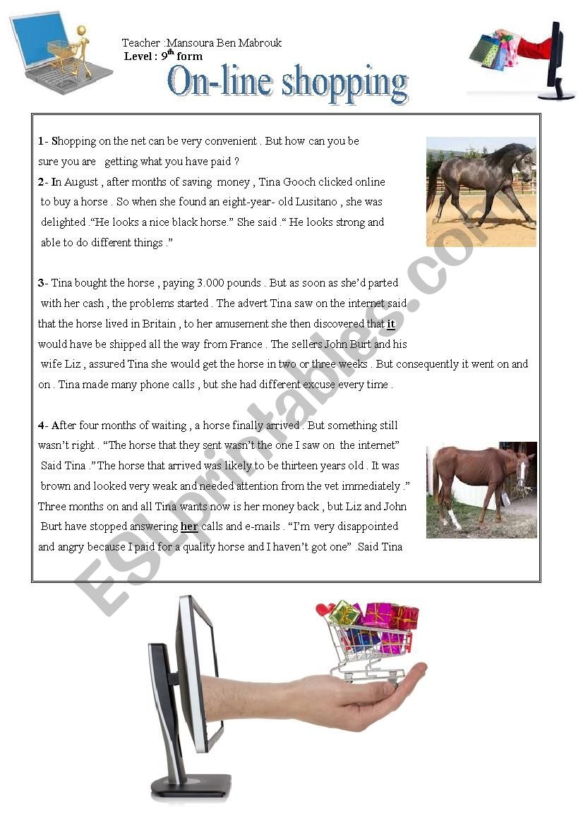 Reading Comprehension online shopping ESL Worksheet By Mansoura