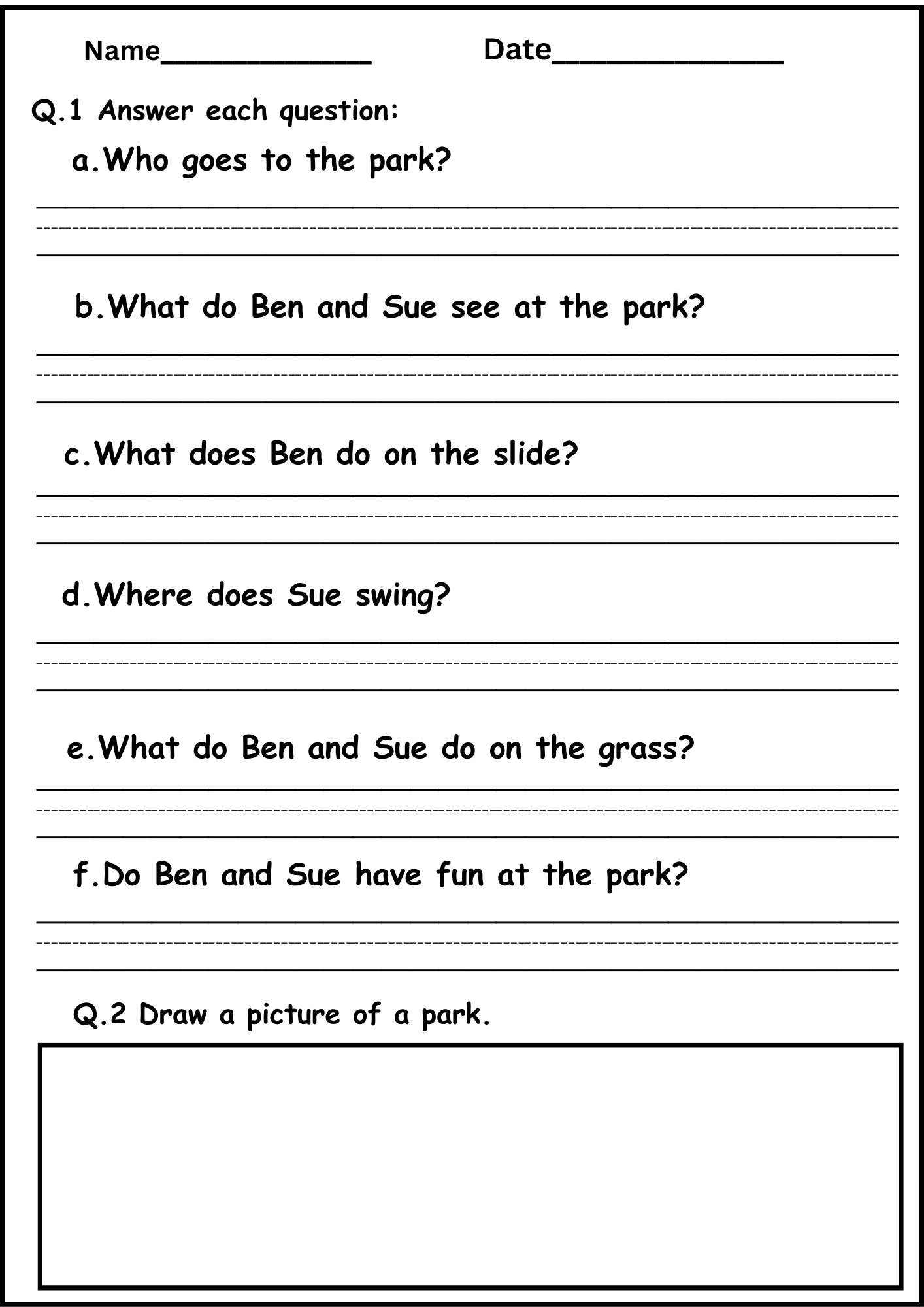Reading Comprehension Worksheets Kindergarten Multiple Choice