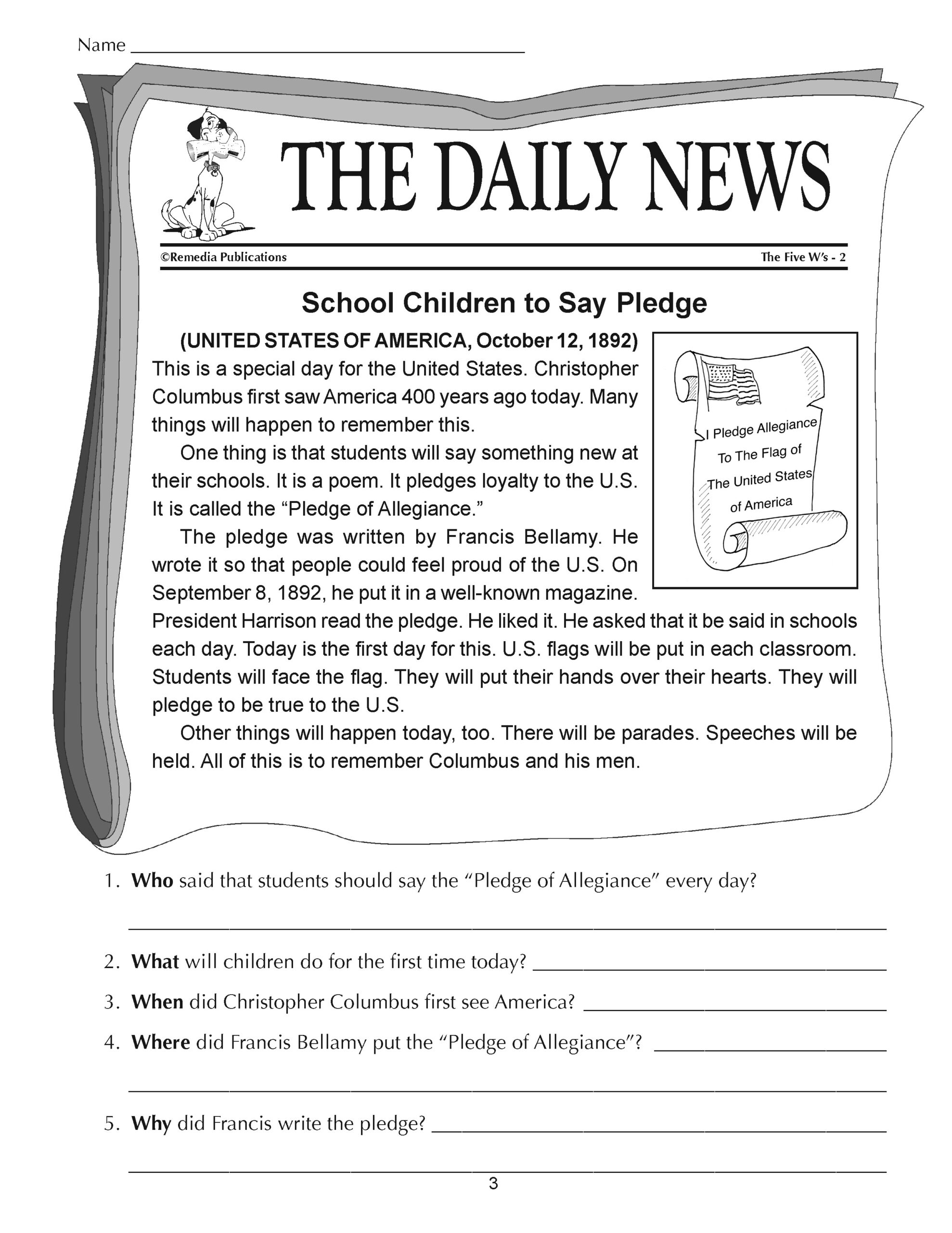 Reading Comprehension Passages 5W s Short Stories Made By Teachers
