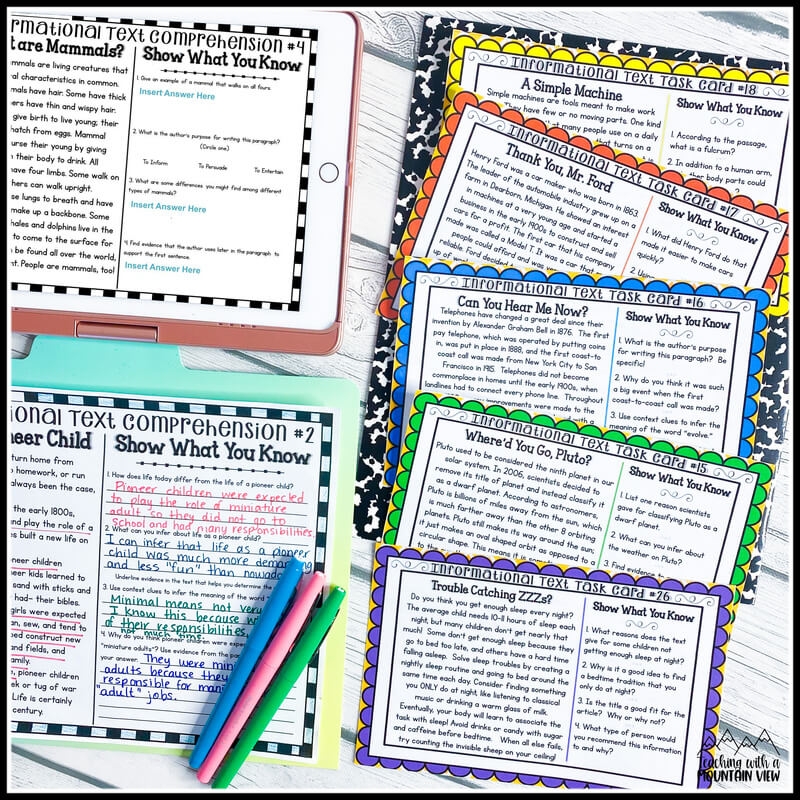 Reading Comprehension Passages Informational Text Teaching 