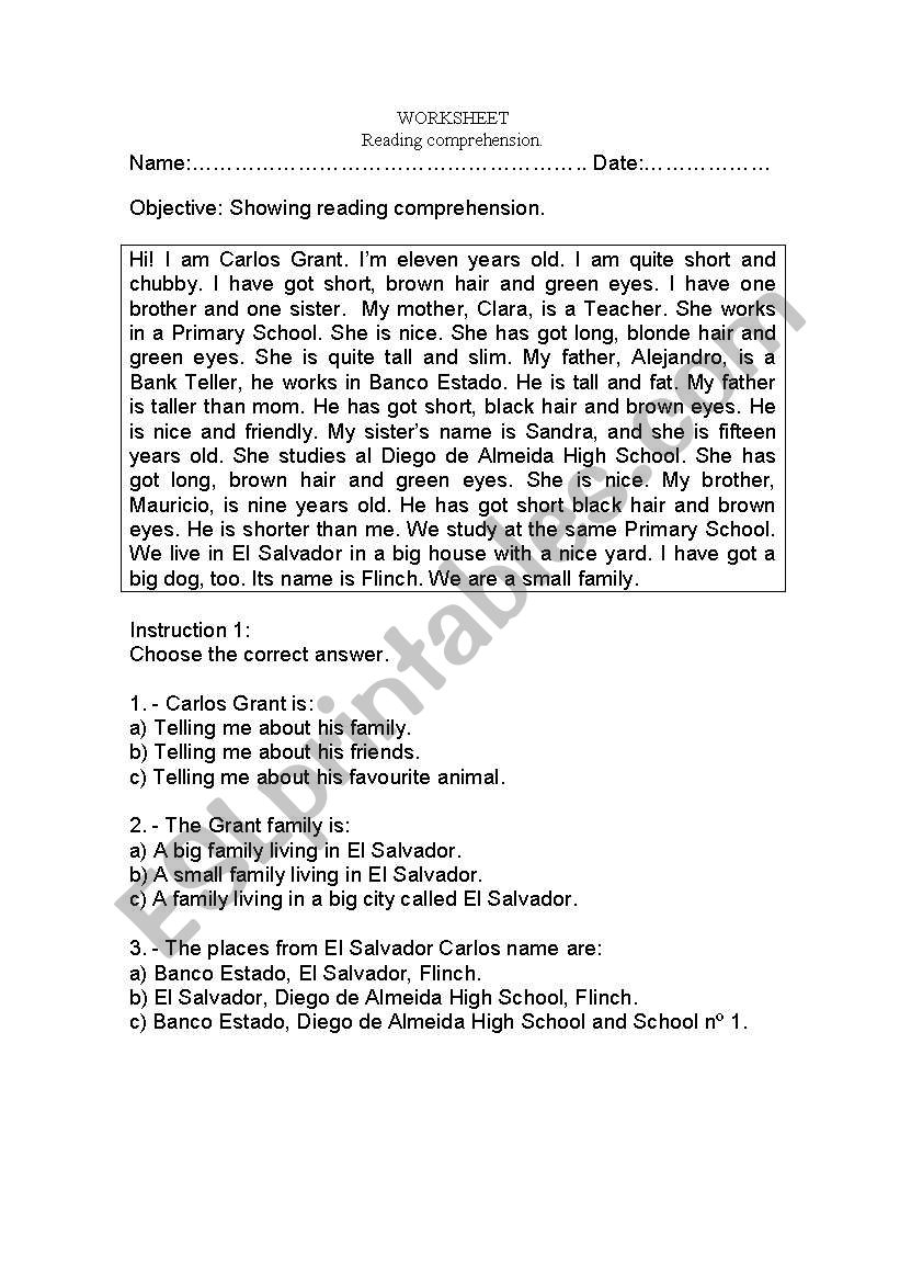 Junior High Reading Comprehension Worksheets