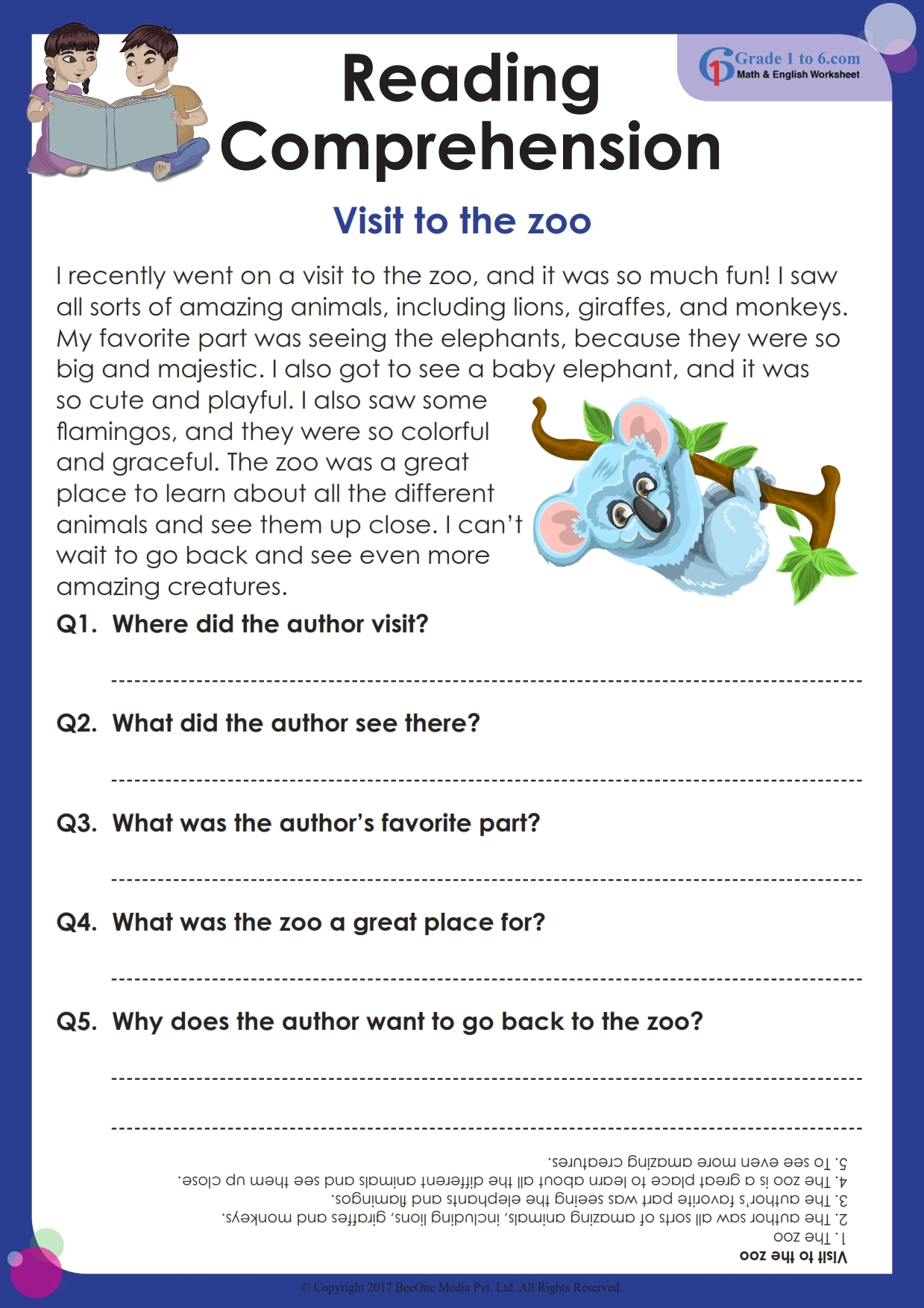 English Reading And Comprehension Worksheets
