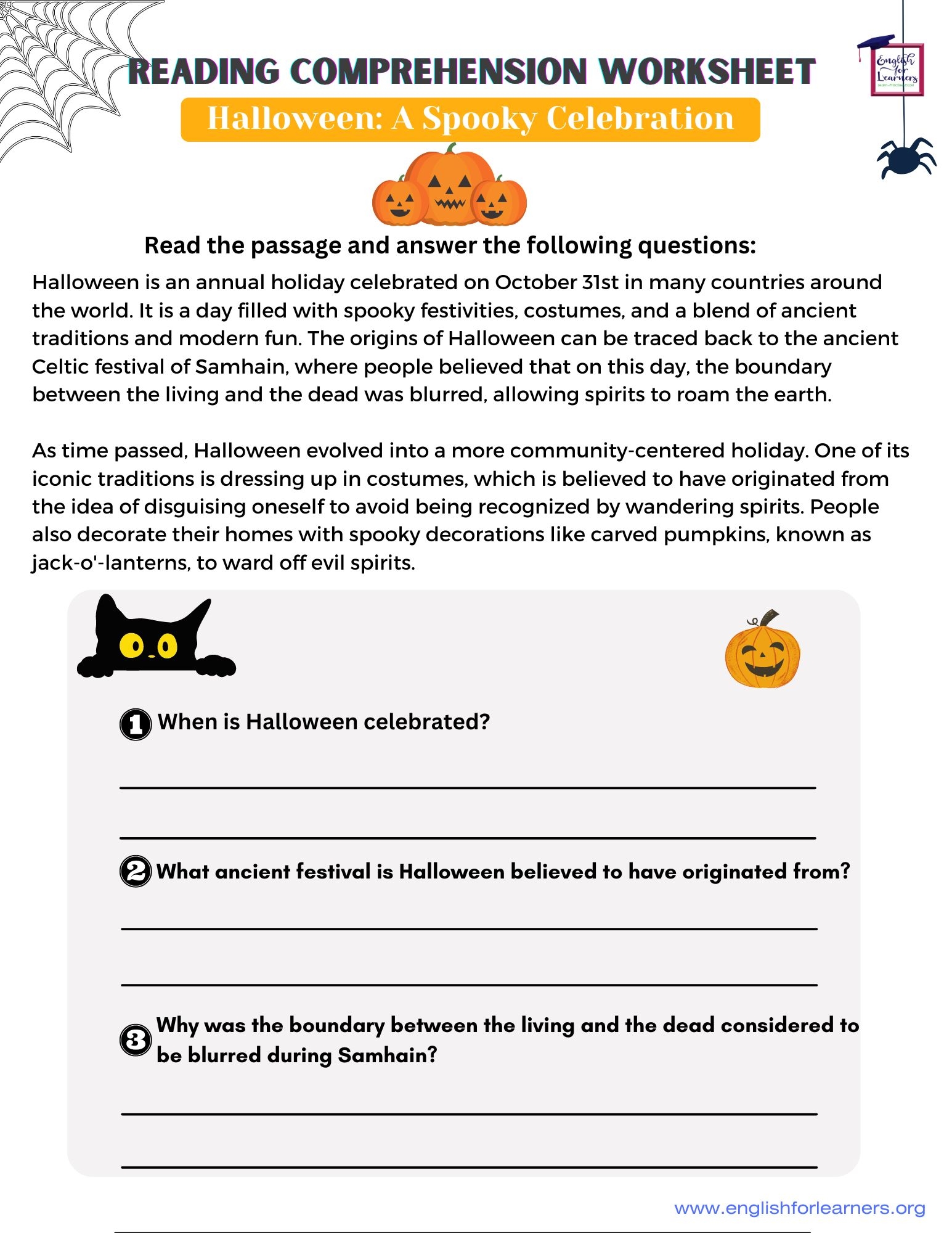Reading Comprehension Worksheet Halloween Halloween Reading Worksheet 
