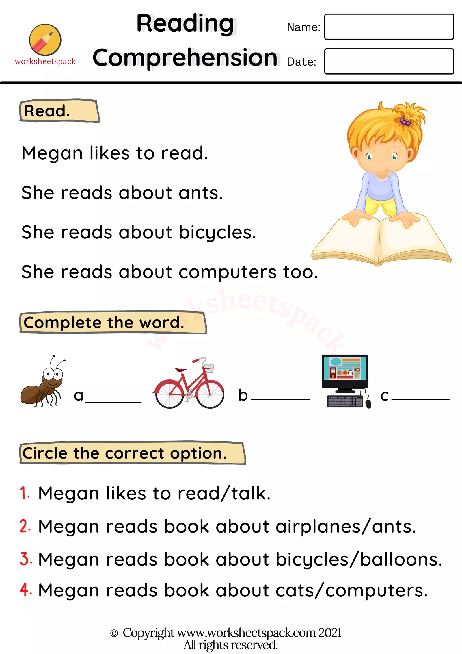 Reading Comprehension Interactive Worksheets