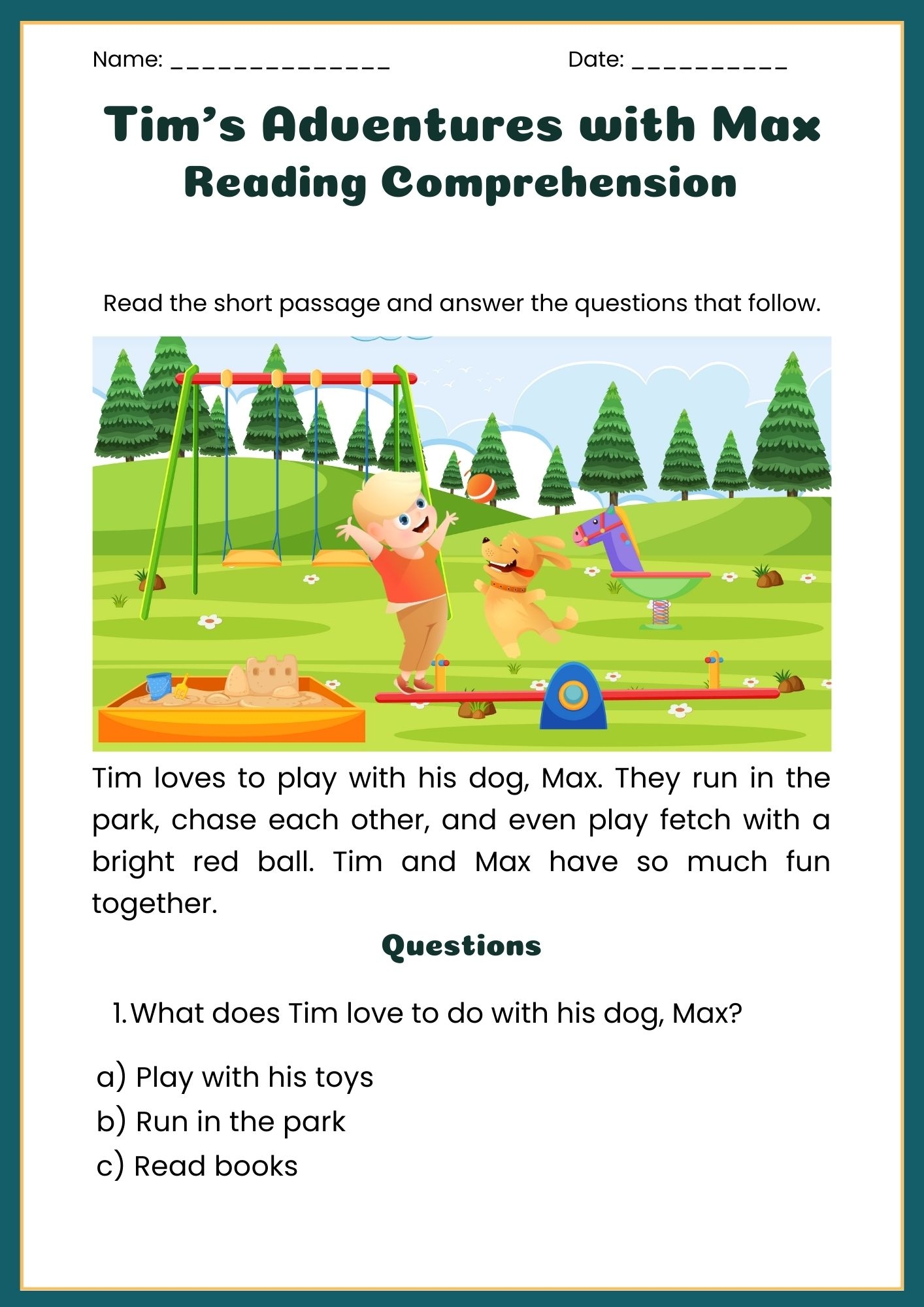 Reading Comprehension Main Idea Worksheet