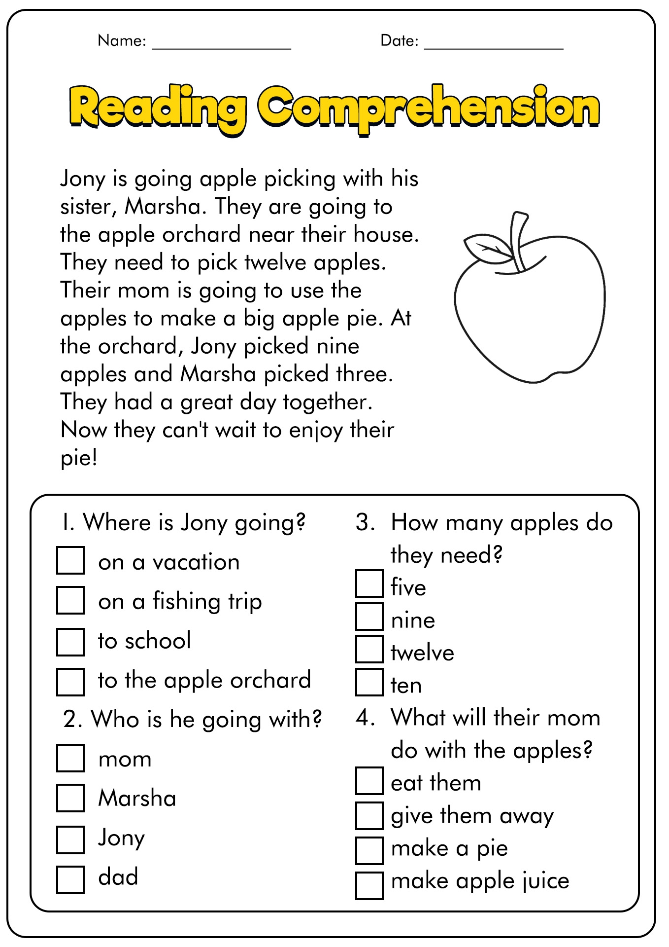 1st Grade Reading Comprehension Worksheets Free
