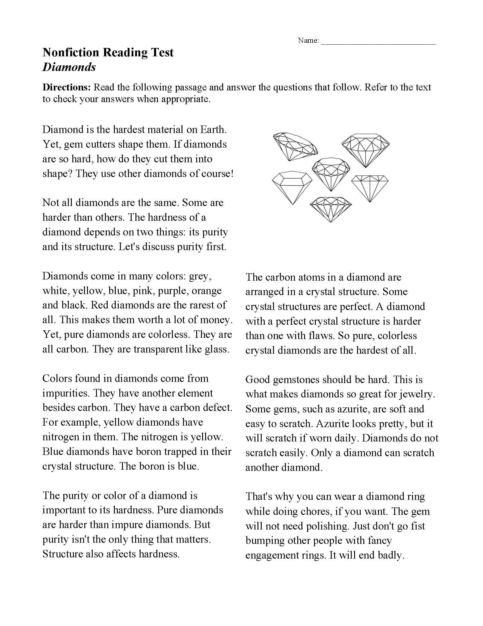 Reading Comprehension Multiple Choice Worksheets