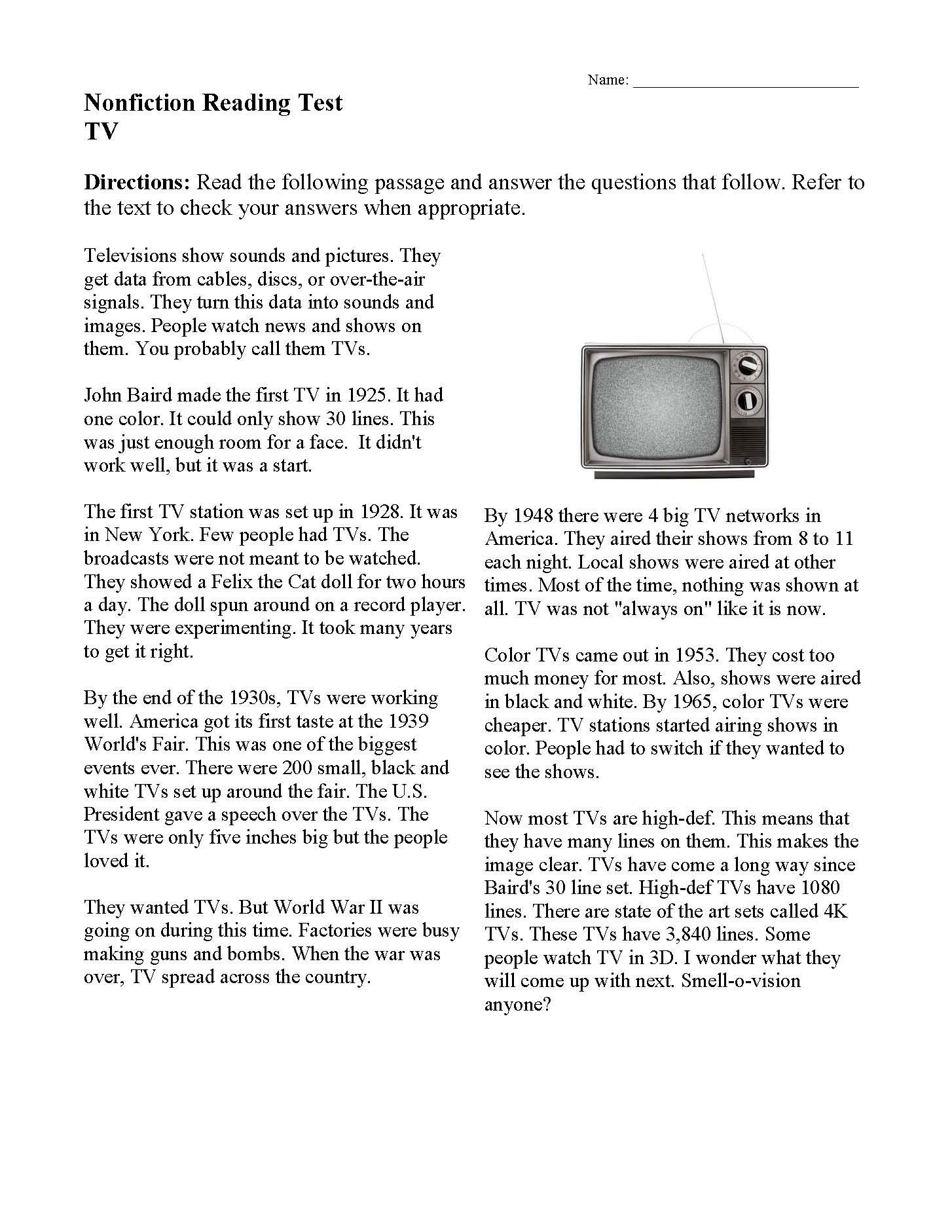 11th Grade Reading Comprehension Worksheets