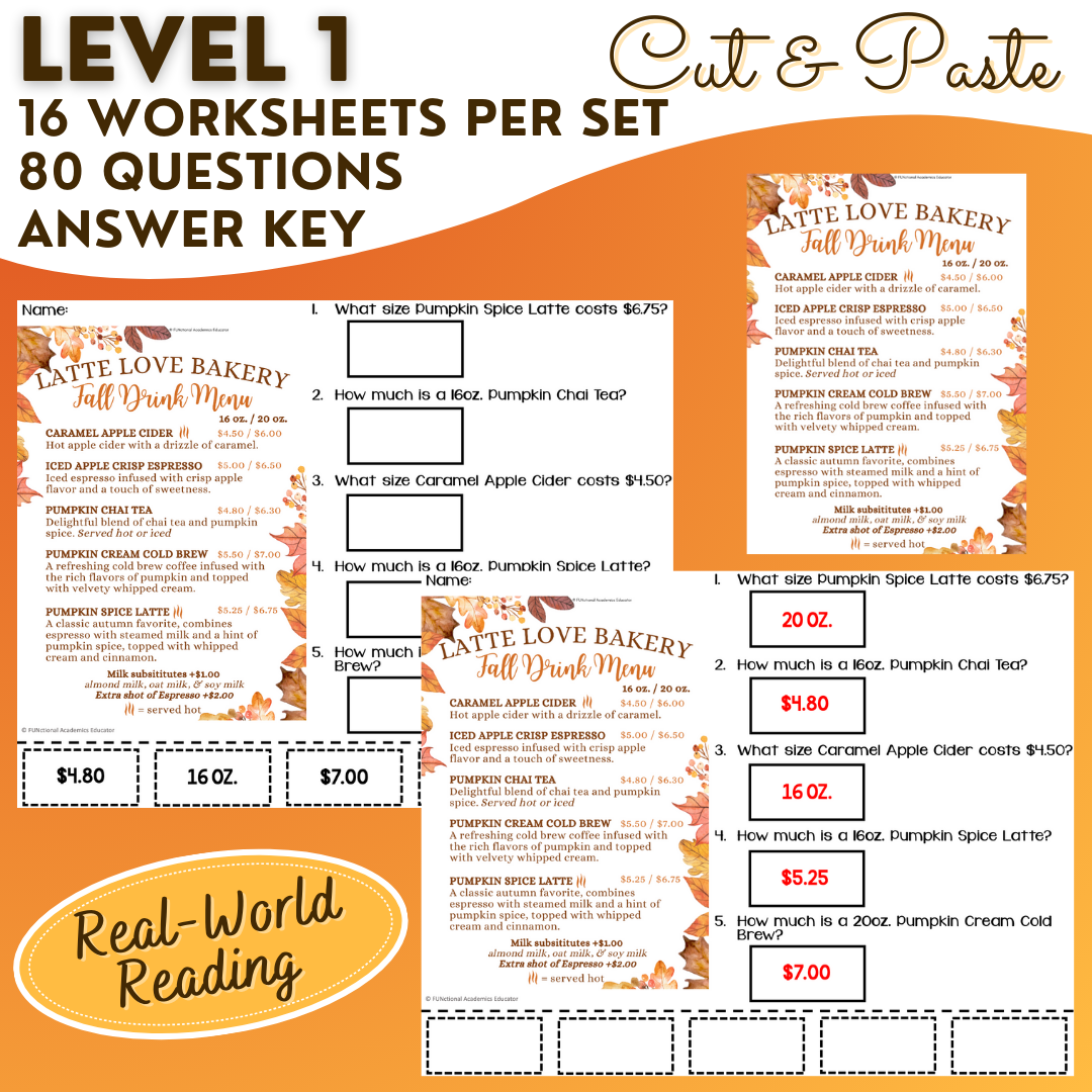 Free Printable Functional Reading Worksheets