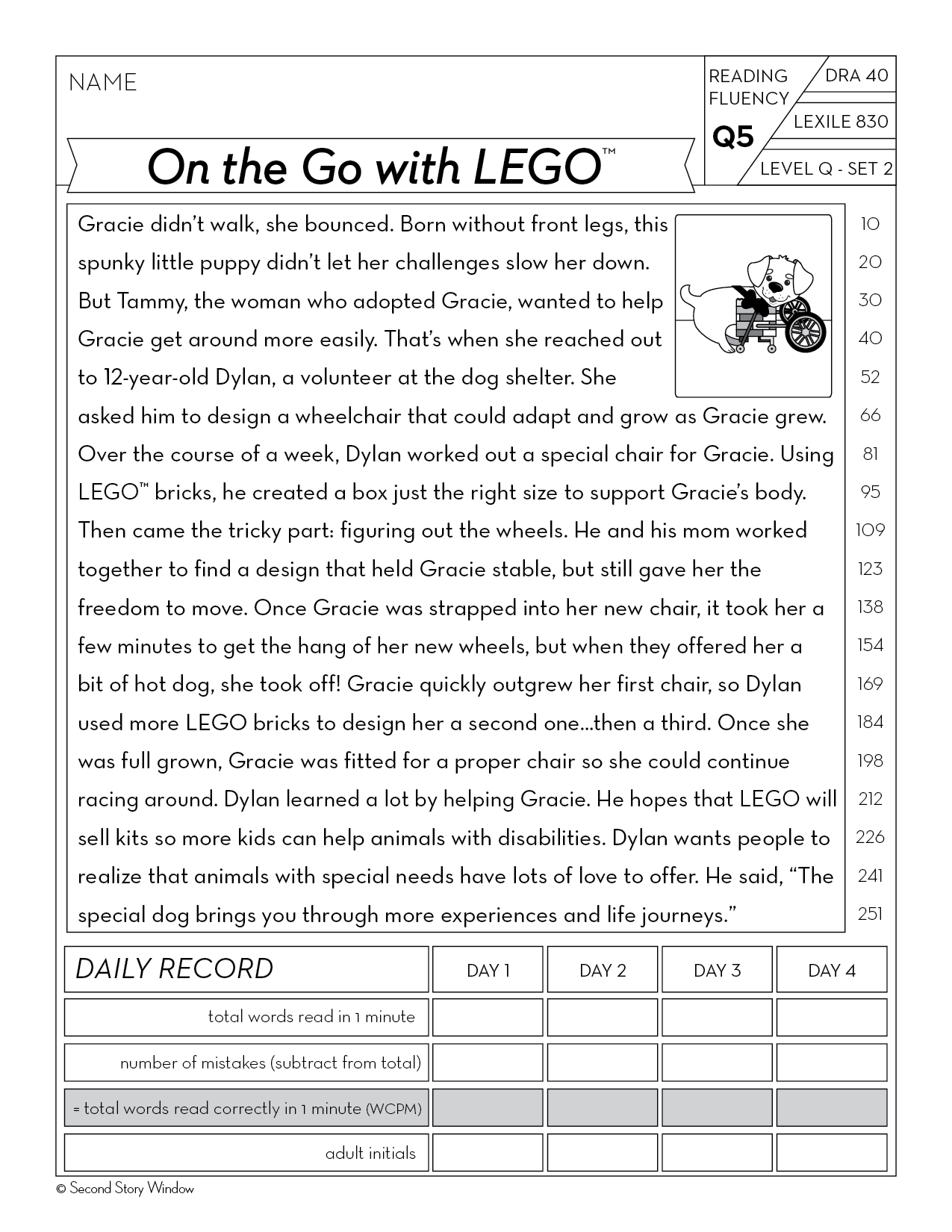 Reading Fluency Homework Level Q Set 2 Second Story Window