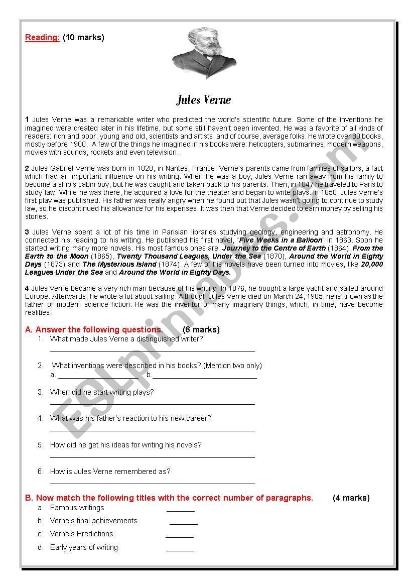Reading Jules Verne The Father Of Modern Science Fiction ESL Worksheet By Emulator