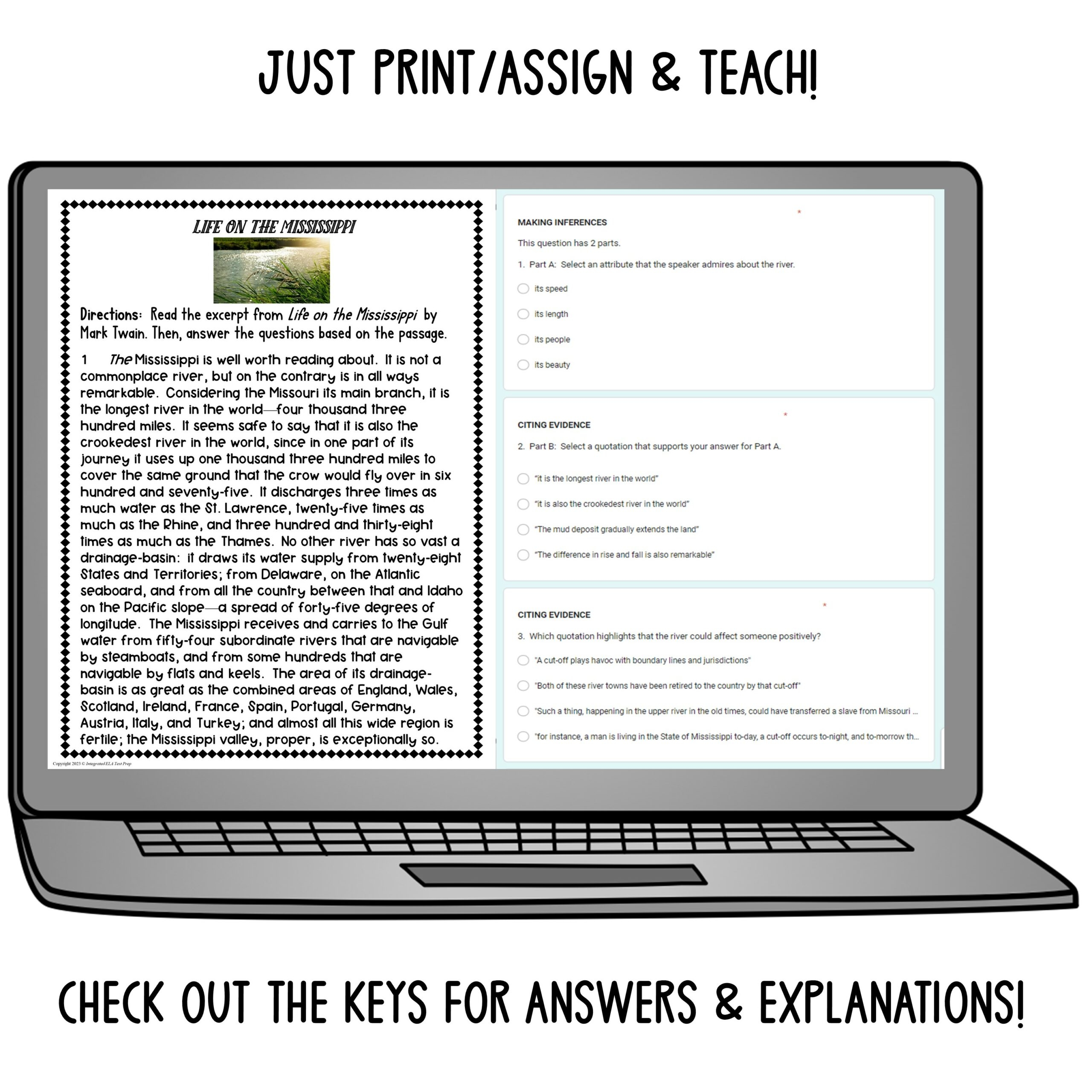 Mark Twain Reading Comprehension Worksheets