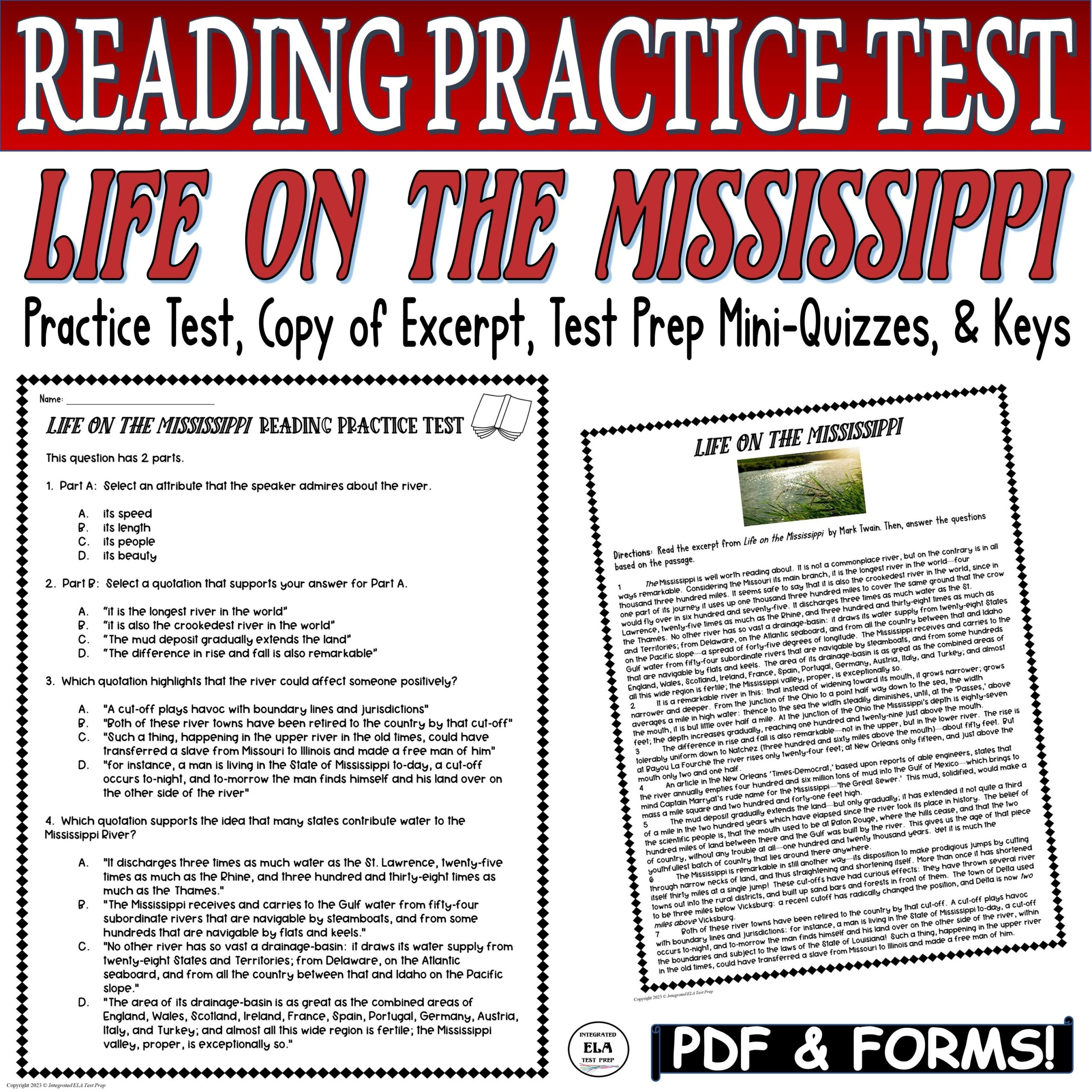 Reading Test Prep PRACTICE TEST Standardized Test Practice Mark Twain Made By Teachers